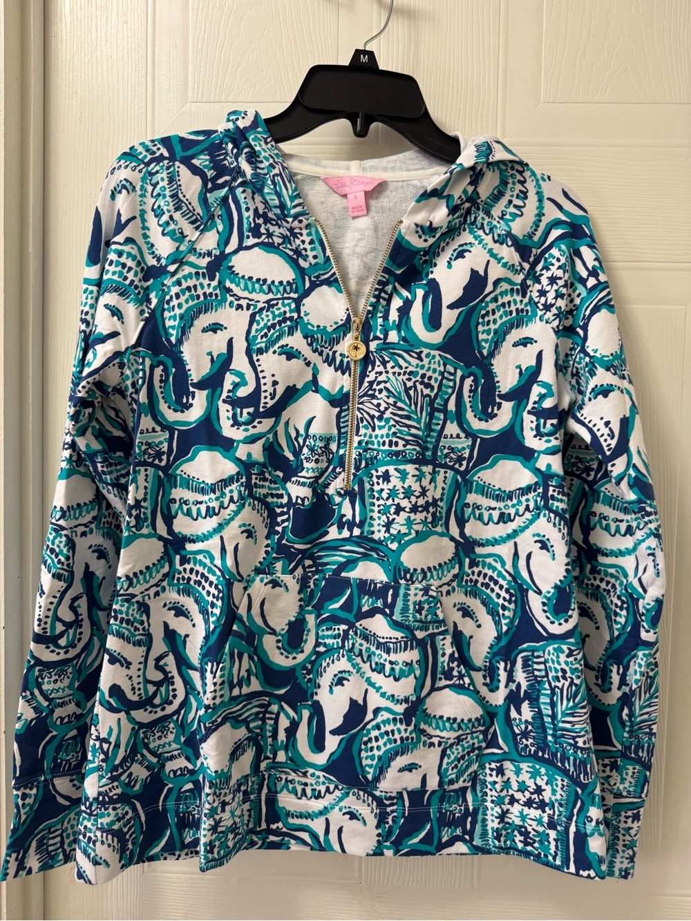 Lilly Pulitzer White & Teal Half-Zip Pullover